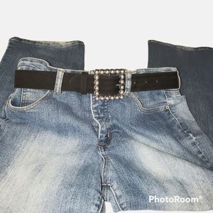 Dynamite, black Square buckle belt, size extra small/small